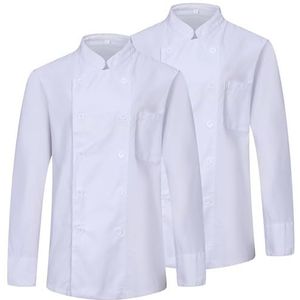 MISEMIYA - Pak 2 stuks - koksjas voor heren - chef-jas voor heren - uniform hosteleria - Ref.2-6421B, Keukenjassen 842 - Wit, S