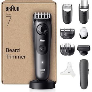 Braun Series 7 BT7545 Baardtrimmer, Oplaadbaar, Waterdicht, + 12 Baard Accessoires, 120 Min. Autonomie, 40 Lengtes, Ultra Scherp Blad, Grijs