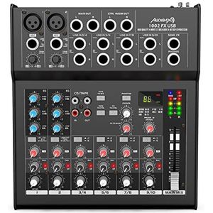 Audibax 1002 FX USB - Soundmixer - 10-kanaals Audio Mixer - DSP met geïntegreerde effecten - USB-interface - 3-bands equalizer - 48 V Phantom Power
