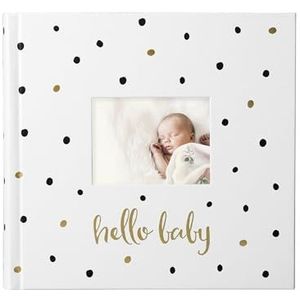 Pearhead Baby Fotoalbum, Baby Book Keepsake voor nieuwe en verwachtende ouders, genderneutrale baby accessoire, zwart en goud polka dot