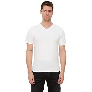 Trendyol Heren White Basic Slim Fit 100% Katoen V-hals Short T-shirt, L