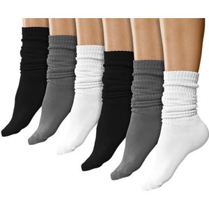 6 Pairs Slouch Socks for Women, Soft Extra Long Scrunch Knee High Sock, Bulk Pack (Assorted White/Black/Gray)