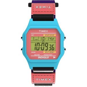 Timex Main Street 36 mm horloge, uniseks - paarse nylon band, digitale wijzerplaat, blauwe kast, TW2W72400