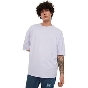 Trendyol Men's Lilac Basic T-shirt voor heren, 100% katoen, ronde kraag, oversized, korte mouwen, lila, medium