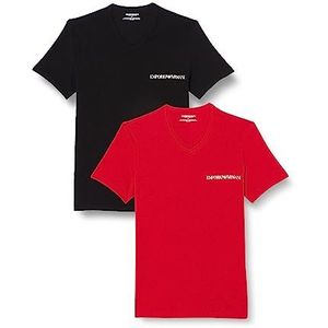 Emporio Armani Heren T-shirt (verpakking van 2), zwart/rood, S
