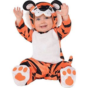 Amscan - Baby-kostuum tapzender tijger, overall, capuchon, sokjes, peuters, dier, carnaval, themafeest