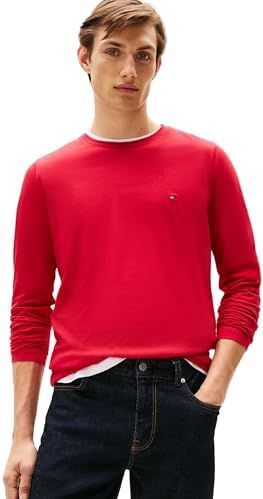 Tommy Hilfiger Heren Stretch Slim FIT T-shirt met lange mouwen MW0MW10804 L/S T-shirt, rood (medium rood), XS, Rood (Medium Rood), XS