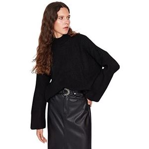 Trendyol Dames Regular Basic Standing Collar Knitwear Trui, Zwart, M