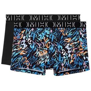 Hom Vassily Boxershorts #2, nauwsluitend, 2 stuks: kleurrijke dierenprint + zwart, eenkleurig, heren, Set met 2 kleurrijke diermotieven + zwart effen, S