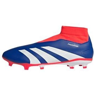 adidas Predator24 League voetbalschoenen zonder veters voor dames en heren, stevige grondschoenen, Lucid Blauw Ftwr Wit Zonnerood, 42 EU