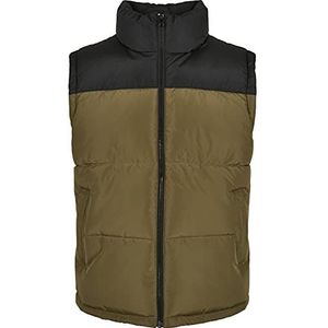 Urban Classics Heren vest outdoor gewatteerd vest bodywarmer streetwear gilet jas, vrije tijd blok buffer vest, maat S tot 5XL, zwart/tiniolive, 4XL