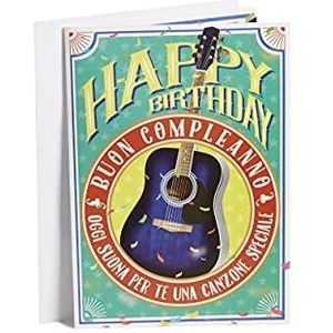 Happy Birthday wenskaart A4 voor alle rockliefhebbers, interactief muziekgeluid van ""Happy Birthday"", akoestische gitaar, formaat 22 cm x 31,50 cm