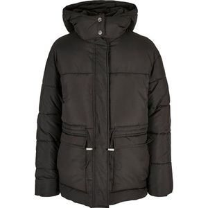 Urban Classics Dames Waisted Puffer Jacket, damesjack in losse pasvorm voor koude dagen, verkrijgbaar in meerdere kleuren, maten XS-5XL, zwart, L