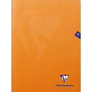 Clairefontaine 343362C - Een Gehecht Mimesys oranje Schrift - 24x32 cm - 96 Pagina's Klein Ruitjespapier - Wit Papier 90 g - Polypro hoes.