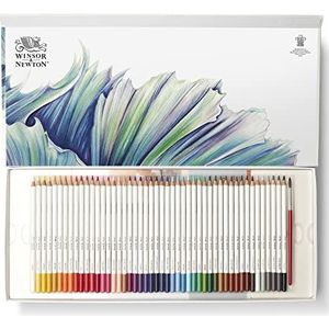 Winsor & Newton 2090003 50-delige cadeauset om te schetsen, illusteren, tekenen voor kunstenaars met 48 aquarelstiften, 1 blok in 27 cm x 19,4 cm, 1 penseel