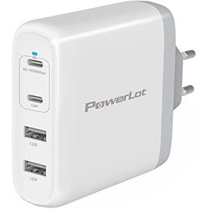 PowerLot GaN Pro USB-C-oplader, 100 W, 4 poorten, PD USB-voeding, snellader voor MacBook Pro, Lenovo, Surface Pro, Dell XPS, Chromebook, HP, laptop, iPad, iPhone 14 Pro Max, AirPods enz