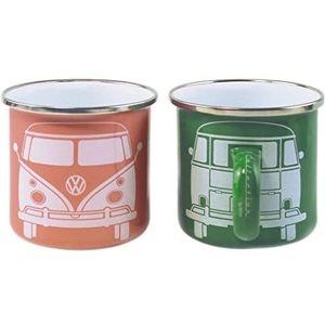 BRISA VW Collection Volkswagen T1 Bus Transporter Emaille Mok 2-pc set 350ml - Groen/roze