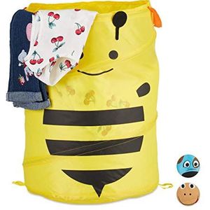 Relaxdays wasmand pop up, 39 liter, voor kinderen, badkamer, HxD: ca. 43 x 34 cm, bijen thema, geel