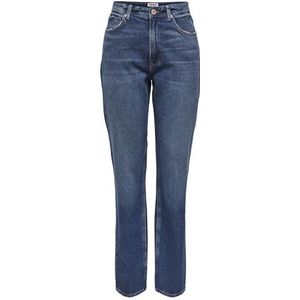 ONLY Vrouwelijke straight-fit jeans recht gesneden gemiddelde taille jeans, blauw (medium blue denim), 33W x 32L