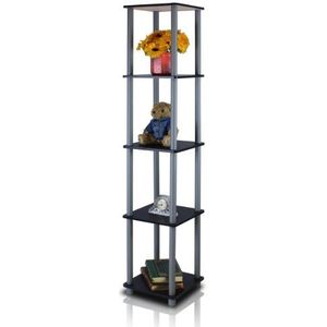 Furinno Turn-N-Tube 5-Tier Hoek Vierkante Rek Display Plank met Ronde Buis, Zwart/Grijs