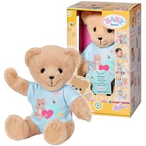 BABY born 835616 beer blauw met blauw rompertje teddybeer knuffel, beweegbare armen en benen, draaibaar hoofd, met de hand wasbaar, met vriendschapsboek