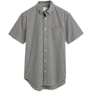 GANT Heren Reg Poplin Gingham Ss Shirt VICHKARO korte mouwen hemd, zwart, S