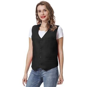 TOPTIE Unisex Knoop Vest Werkkleding Uniform Vest-Zwart-XXL