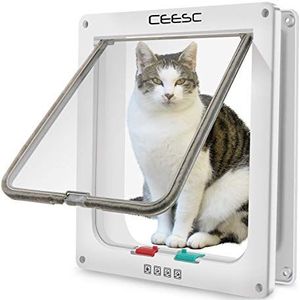 CEESC Grote kattenluik (buitenmaat 28 cm x 24,9 cm), 4-weg vergrendeling voor katten en kleine honden, omtrek < 63 cm, eenvoudig te installeren en te gebruiken