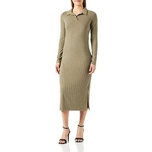 PIECES Vrouwelijke midi-jurk met lange mouwen polo, dark olive, L