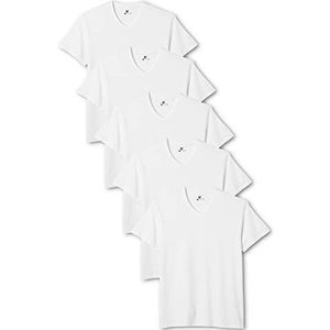 Lower East Heren T-shirt met V-hals, gemaakt van 100% katoen, Wit, set van 5, 3XL