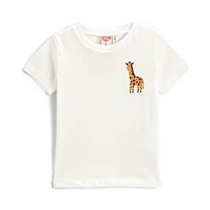 Koton Giraffe Bedrukt T-shirt met korte mouwen, katoen, uniseks, baby, ecru (021), 24/36 meses