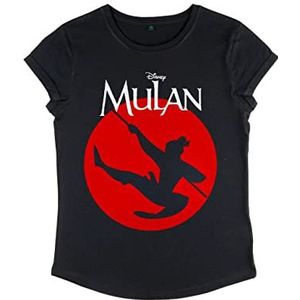 Disney Dames Mulan Warrior Organic Rolled Sleeve T-Shirt, Zwart, XL, zwart, XL