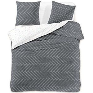 DecoKing Premium 29398 beddengoed 230x220 2 kussenslopen 50x75 grafiet geometrisch patroon dekbedovertrek renforcé katoen mako-satijn katoensatijn dubbelzijdig Ducato Collection panelen grijs wit