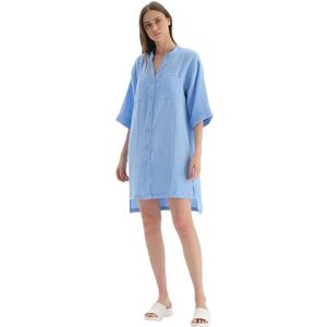 Dagi Blue Fashion Knitted Short Sleeve Mandarin Collar Shirt, Blauw, 38, blauw, 38