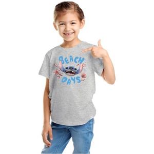 Disney Stitch ""Beach Days"" Girls T-shirt - schattig zomer grafisch T-shirt - Ocean Vibes, tropische cartoonstijl, Grijs, 14 Jaren