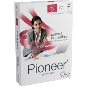 Pioneer kantoorpapier met 4 gaten A4 210 mm x 297 mm 80 g / m2 FSC 500 vel per Ries karton met 5 Ries