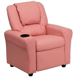 Flash Furniture Hedendaagse kinderfauteuil met bekerhouder en hoofdsteun, hout, roze Vinyl, 60,96 x 48,26 x 48,26 cm