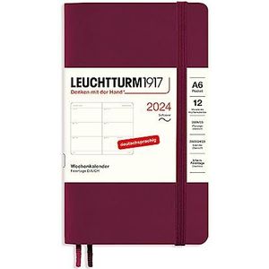LEUCHTTURM1917 367673 weekkalender Pocket (A6) 2024, softcover, rood (Poort-rood, Duits, 12 maanden
