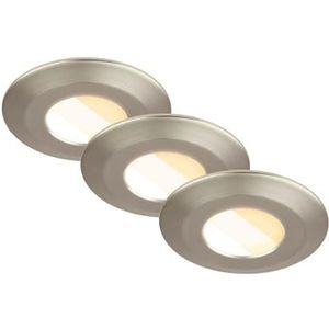 BRILONER - Set van 3 LED badkamer inbouwspots 230V Behuizing 50% gerecycled, kleurtemperatuur verandering, IP44, Ra90, LED spot, vlak, plafondspots, inbouwspots, badkamer, 90x30mm (DxH), nikkel mat