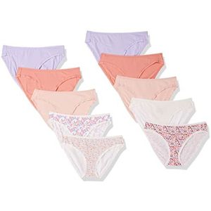 Amazon Essentials Women's Katoenen onderbroek in bikinimodel (verkrijgbaar in grote maten), Pack of 10, Bloemig/Deftig bloemenpatroon/Geruit/Veelkleurig, 36