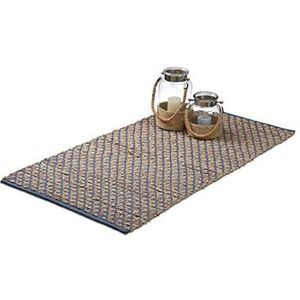 Relaxdays vloerkleed jute, 70 x 140 cm, handgeweven tapijt, ruitjespatroon, voor hal of gang, natuur