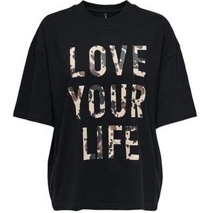 ONLY Onlriri S/S AOP Print Top Box JRS, zwart, L
