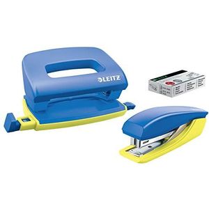 Leitz Mini Nietmachine & Hole Punch Set, nietje of Punch tot 10 vellen, inclusief nietjes, Urban Chic Range, Blauw, 55996032