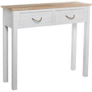 DRW Consoletafel voor de entree met 2 laden van MDF en deksel in wit en naturel, 90 x 28 x 81 cm