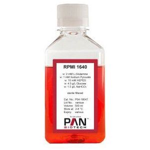 PAN BIOTECH P04-18047 RPMI 1640 avec L-glutamine, milieu liquide, Avec 2 mM L-glutamine, avec 1 mM pyruvate, avec 4,5 g/l glucose, avec 10 mM hepes, avec 1,5 g/l NaHCO3