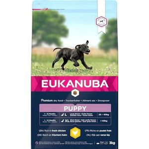 EUKANUBA premium hondenvoer met kip voor grote rassen - droogvoer voor puppy honden, 3 kg