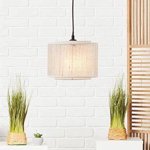 Brilliant Hanglamp in Nature stijl - hanglamp met kap in hoogte verstelbaar en dimbaar met geschikte lampen van metaal/textiel/papier, in zwart/beige - Ø 22 cm