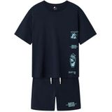 Name It - Hirlan Henlo Set - Navy - Korte Broeken - Regular Fit - Shirt en Joggingshort