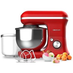 Cecotec Mixer Kneedmachine Cecomixer Merengue 5L 1200 Ice-Cream Red. 1200 W, 5 functies, 5 L Roestvrijstalen Kom en Accessoires om te Kloppen en te Kneedden, Inclusief Ijsfunctie