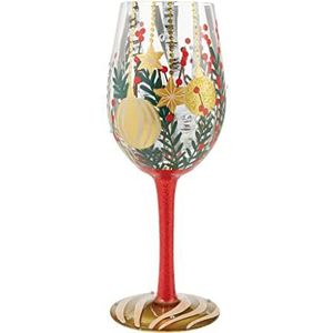Enesco Designs by Lolita Holiday Visions of Birch handgeschilderd ambachtelijk wijnglas, 15 oz, Multi kleuren